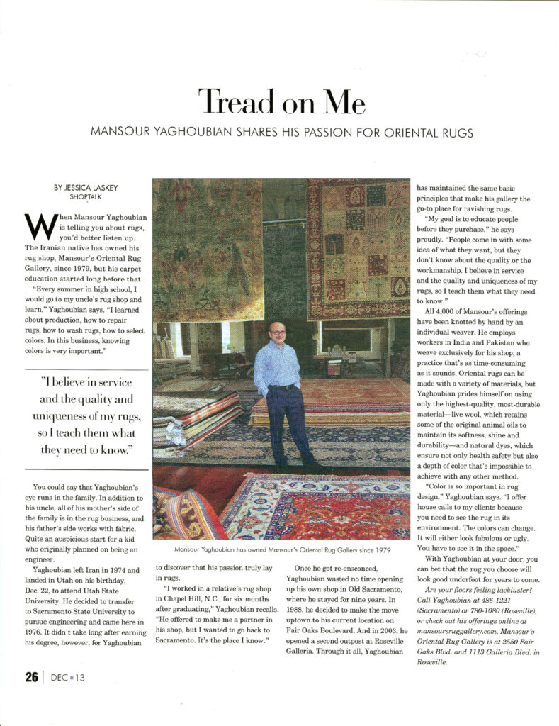 Afghan rugs are a specialty of the trade magazines that love covering Mansour and his success