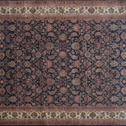 Kashmar rectangular 10' 0" by 13' 11" rug with all-over pattern from India - Navy Blue & Ivory