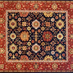 Mahal square 8' 0" by 8' 0" rug with all-over pattern from India - Navy blue & Rust