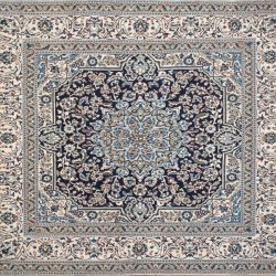 Nain square 6' 4" by 6' 10" rug with medallion pattern from Persia-Iran - Wool & Silk