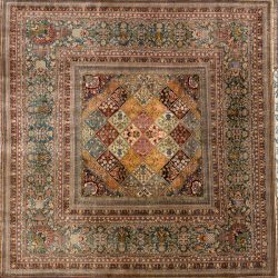 Hereke square 6' 7" by 6' 7" rug with all-over pattern from Turkey - Silk