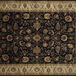 Nain rectangular 8' 0" by 10' 0" rug with all-over pattern from India - Black & Tan