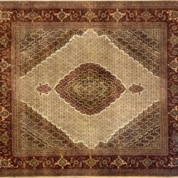 Tabriz square 8' 3" by 8' 5" rug with medallion pattern from India - Beige & Rust
