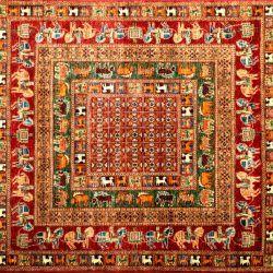 Pazyryk square 6' 0 " by 6' 0" rug with geometric pattern from Afghanistan - red & green - SKU# 16736