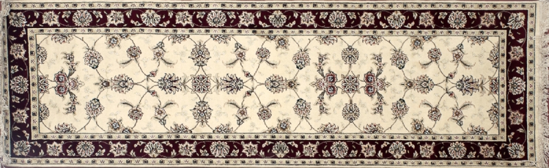 Tabriz runner 2' 5" by 8' 0" rug with all-over pattern from China - Ivory & red