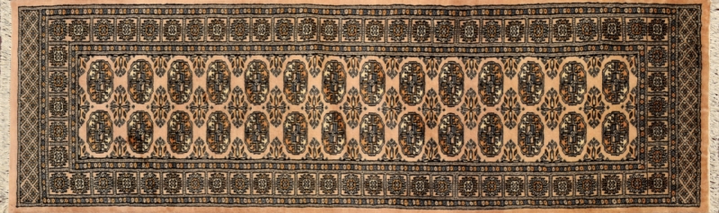 Bokhara runner 2' 7" by 8' 0" rug with geometric pattern from Pakistan - Oak