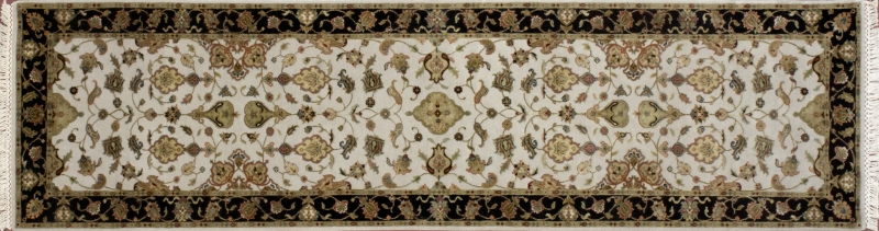 Nain runner 2' 8" by 9' 11" rug with all-over pattern from India - Ivory & Black