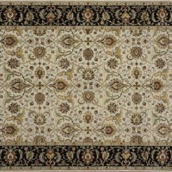 Nain rectangular 5' 7" by 8' 2" rug with all-over pattern from India - Taupe & Black